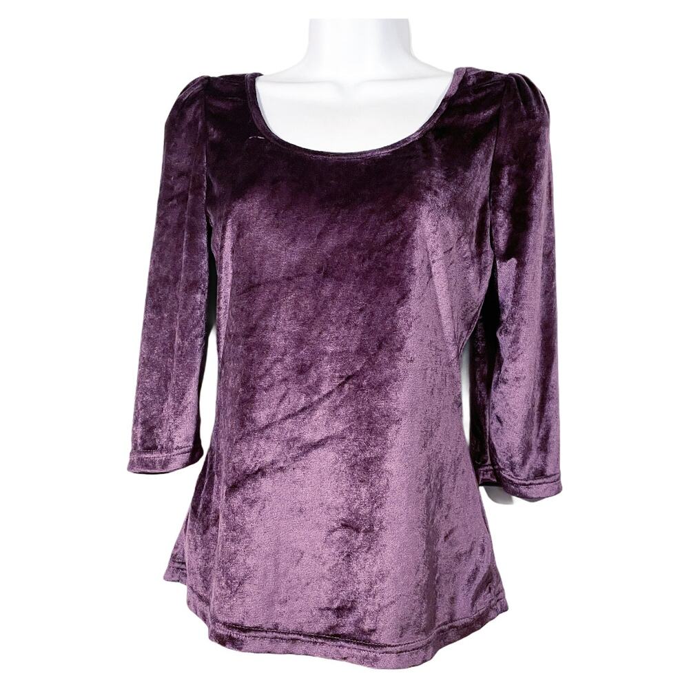 Tulle Purple Velvet Puff Sleeve Long Top Small